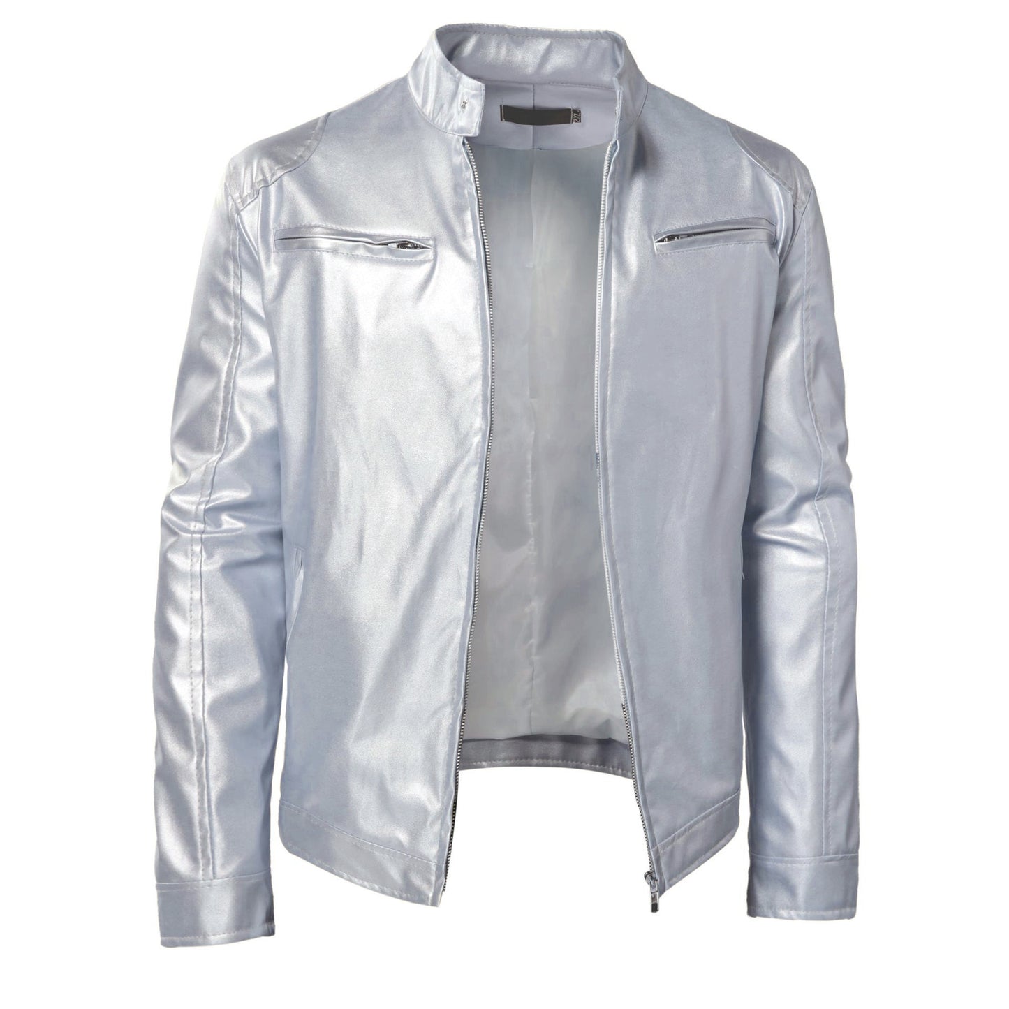 Veste en cuir PU de qualité supérieure avec col montant et coupe ajustée, cardigan chaud à fermeture éclair avec plusieurs poches | PY31