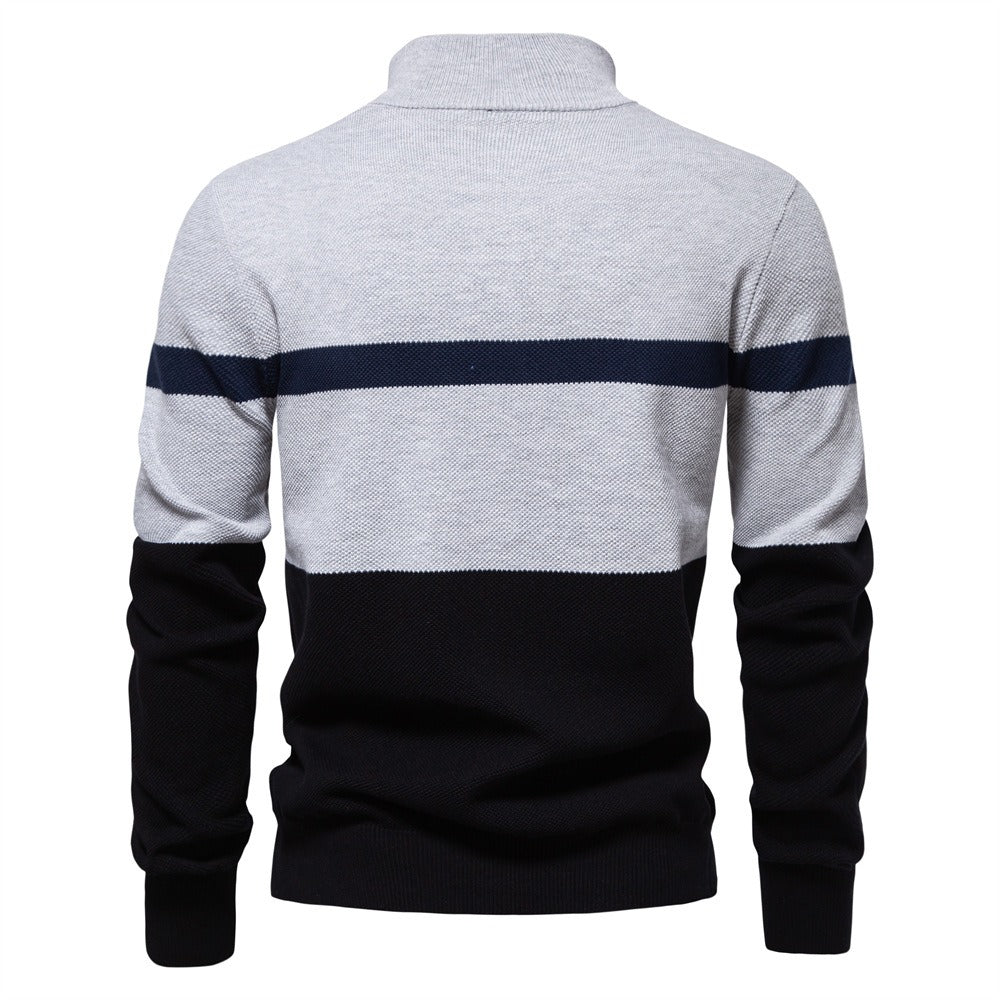 Men’s Half-Zip Stand Collar Knit Sweater – Colorblock Casual Pullover | SW135