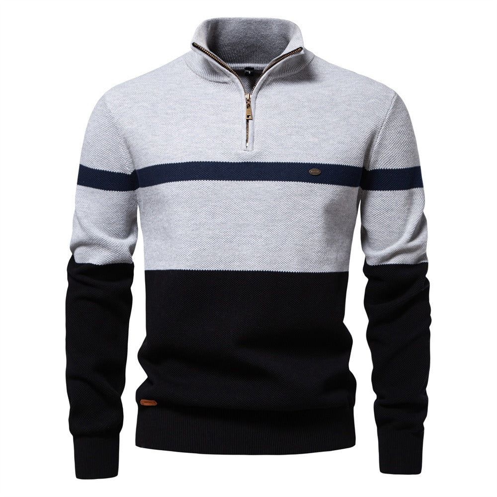 Men’s Half-Zip Stand Collar Knit Sweater – Colorblock Casual Pullover | SW135