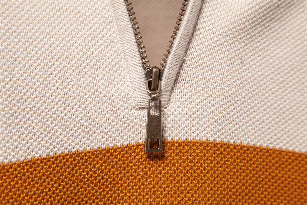Men’s Half-Zip Stand Collar Knit Sweater – Colorblock Casual Pullover | SW135