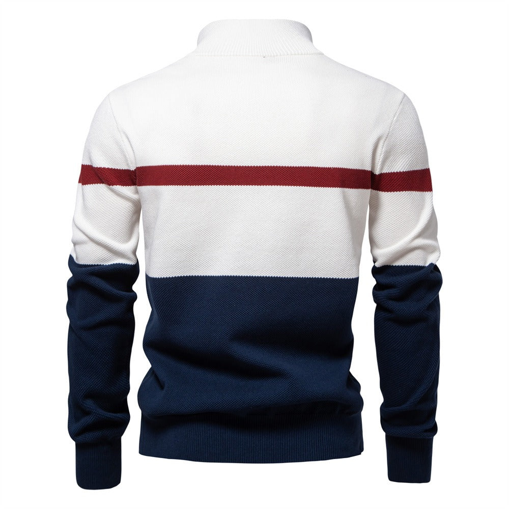 Men’s Half-Zip Stand Collar Knit Sweater – Colorblock Casual Pullover | SW135