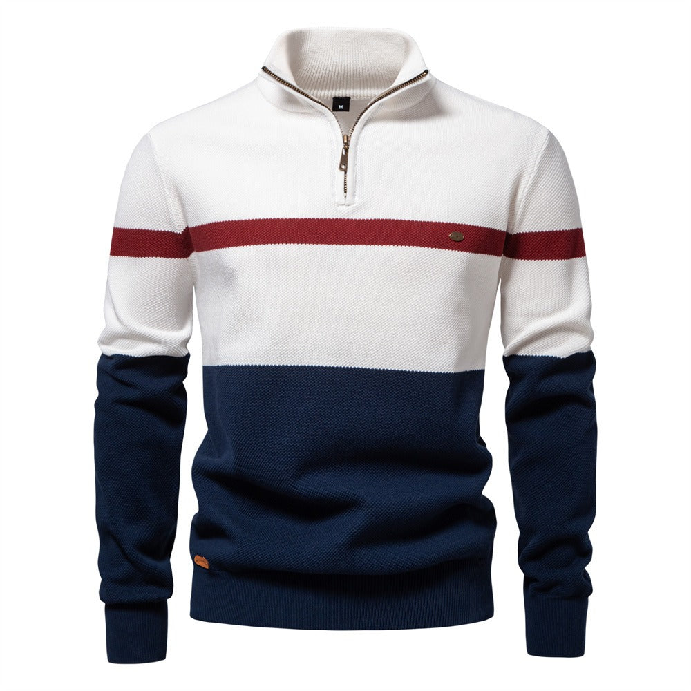 Men’s Half-Zip Stand Collar Knit Sweater – Colorblock Casual Pullover | SW135