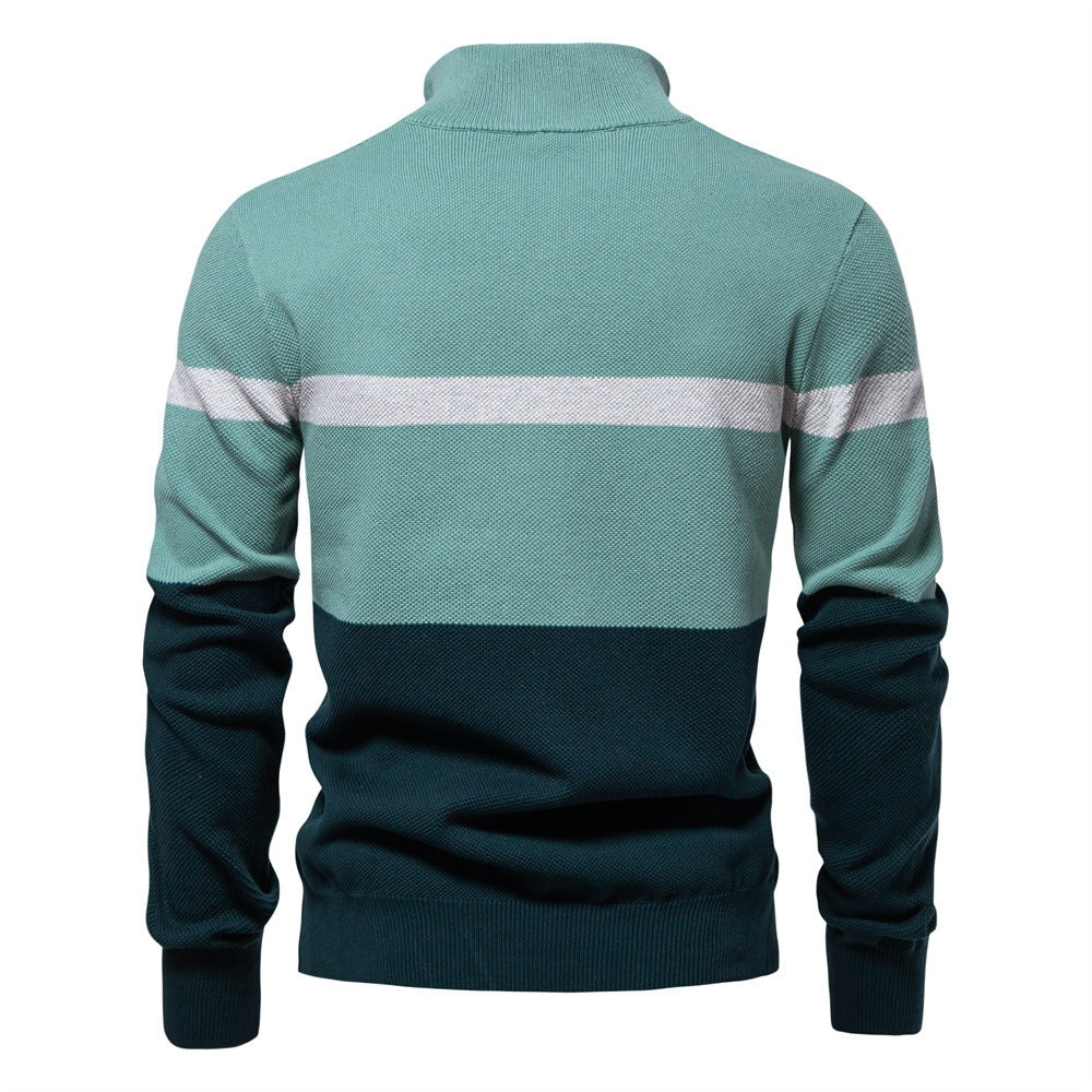 Men’s Half-Zip Stand Collar Knit Sweater – Colorblock Casual Pullover | SW135