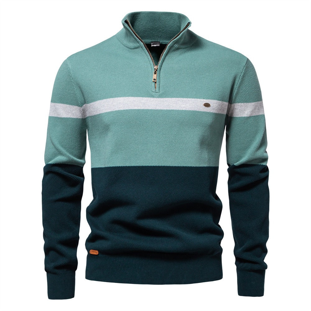 Men’s Half-Zip Stand Collar Knit Sweater – Colorblock Casual Pullover | SW135