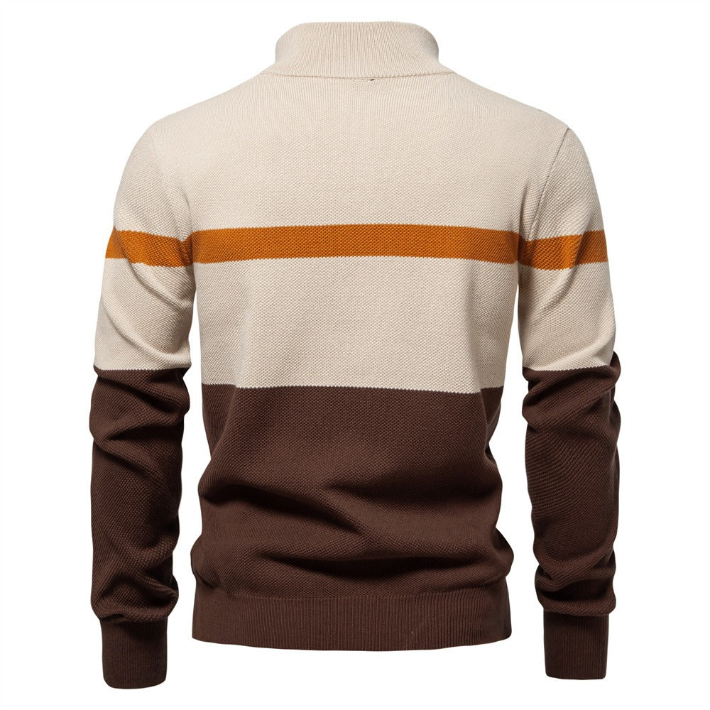 Men’s Half-Zip Stand Collar Knit Sweater – Colorblock Casual Pullover | SW135