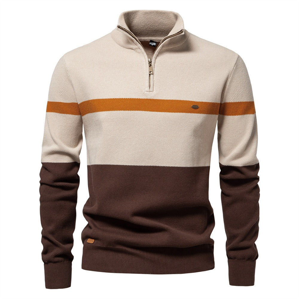 Men’s Half-Zip Stand Collar Knit Sweater – Colorblock Casual Pullover | SW135
