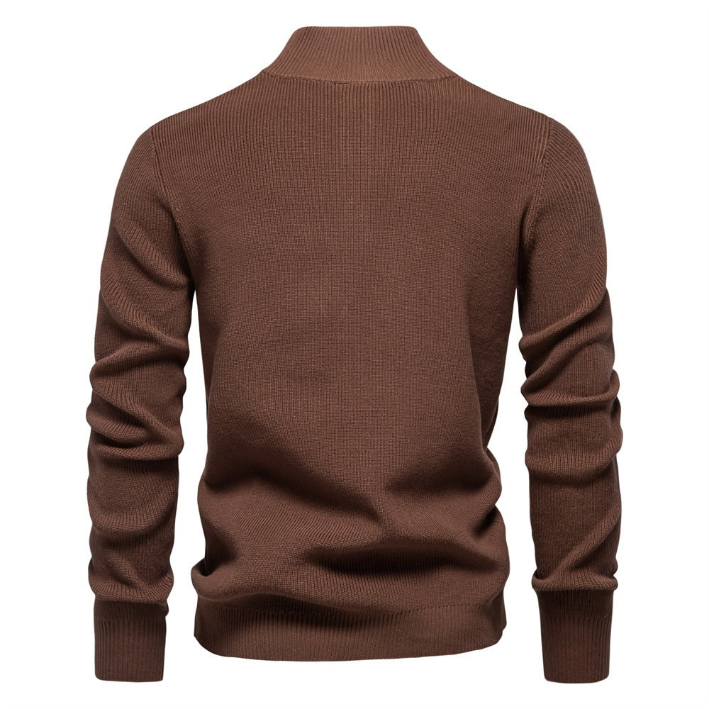 Men’s High-Neck Zip Cardigan Sweater – Solid Color Knit Pullover, Business Casual Warm Winter Jacket for Men | SW833