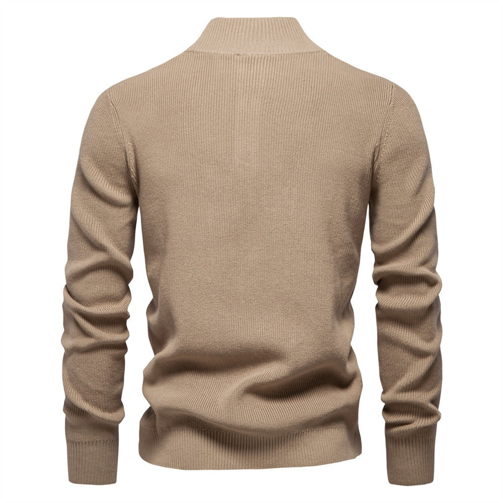 Men’s High-Neck Zip Cardigan Sweater – Solid Color Knit Pullover, Business Casual Warm Winter Jacket for Men | SW833