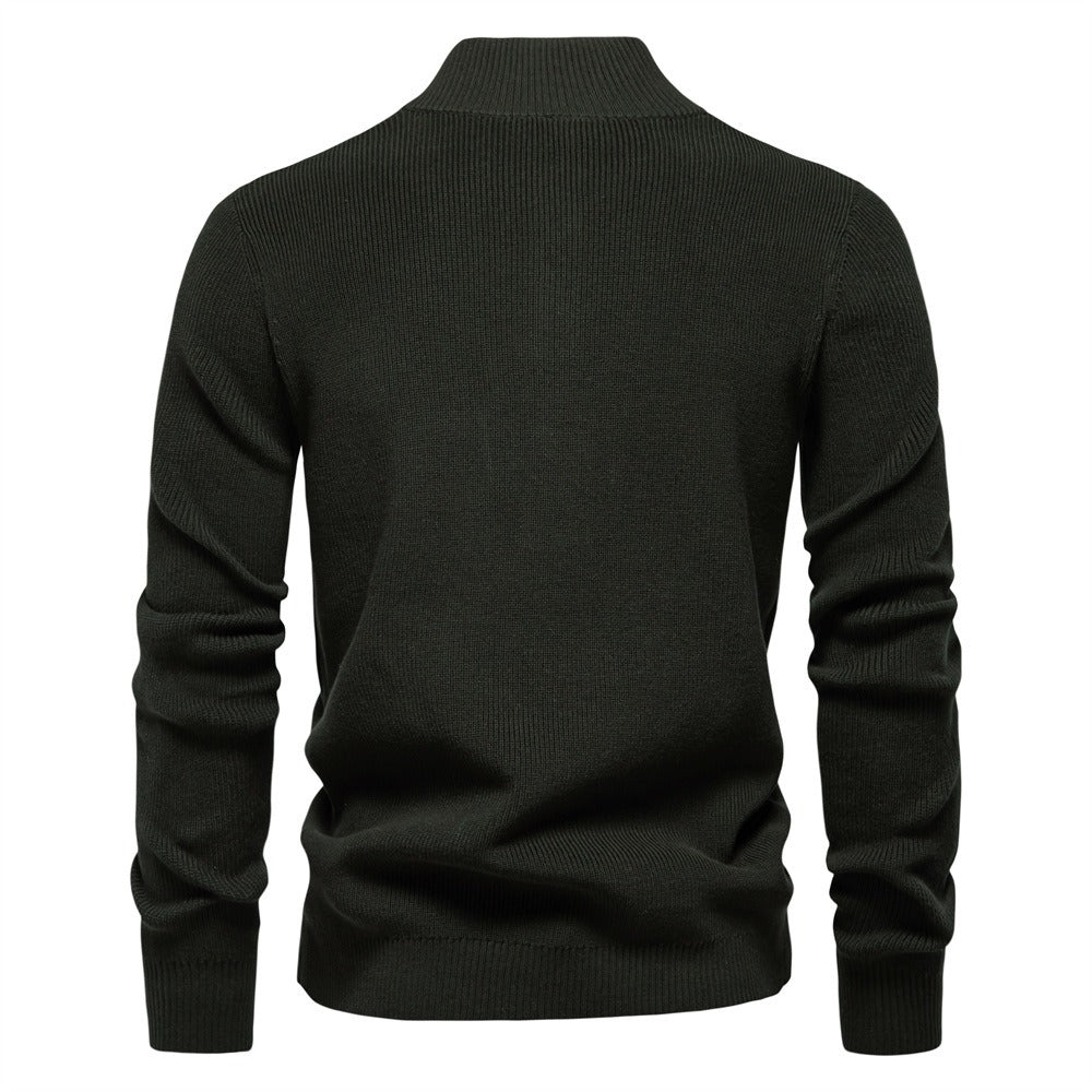 Men’s High-Neck Zip Cardigan Sweater – Solid Color Knit Pullover, Business Casual Warm Winter Jacket for Men | SW833