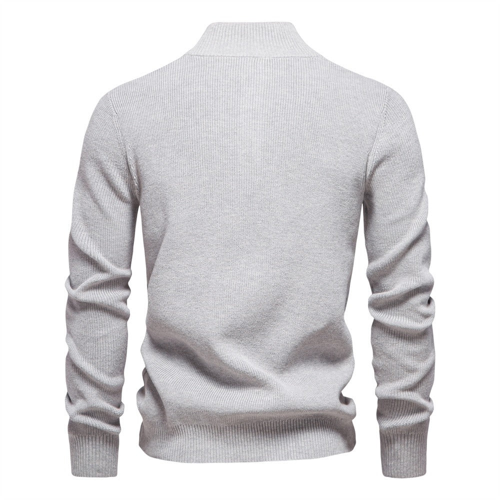 Men’s High-Neck Zip Cardigan Sweater – Solid Color Knit Pullover, Business Casual Warm Winter Jacket for Men | SW833