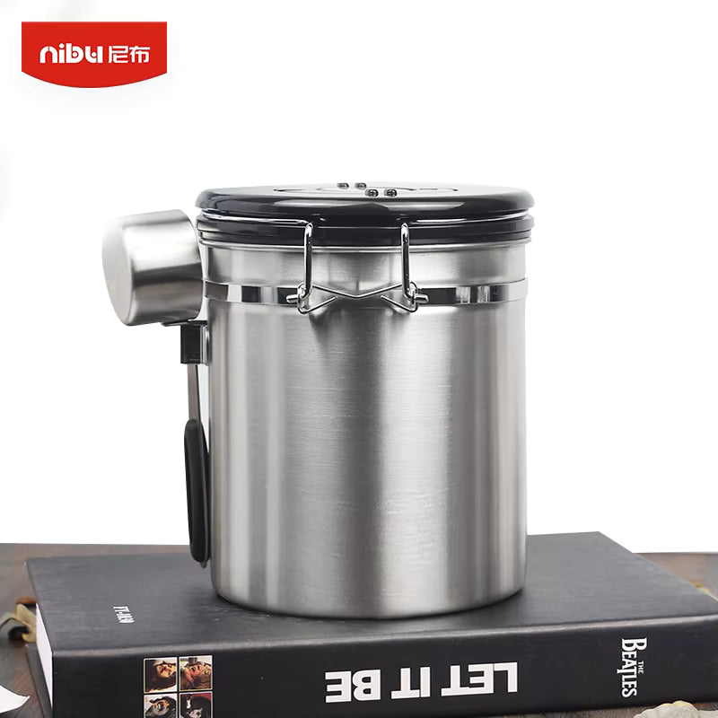 Stainless Steel Coffee Canister – Airtight Storage with CO₂ Valve & Date Tracker (1.5L / 1.8L) | NB-MFG