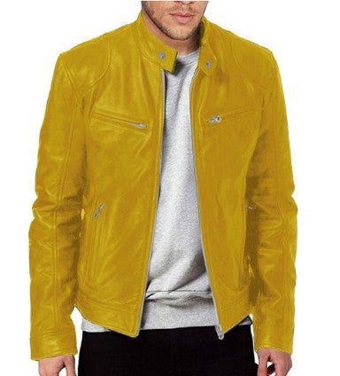 Veste en cuir PU de qualité supérieure avec col montant et coupe ajustée, cardigan chaud à fermeture éclair avec plusieurs poches | PY31