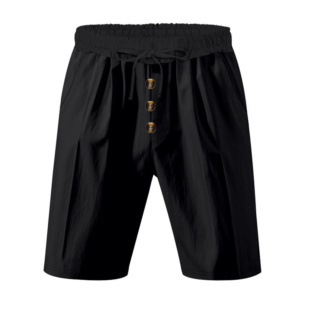 Men’s Linen Beach Shorts Washed Button Fly Relaxed Fit Five-Point Shorts | YH-WW9