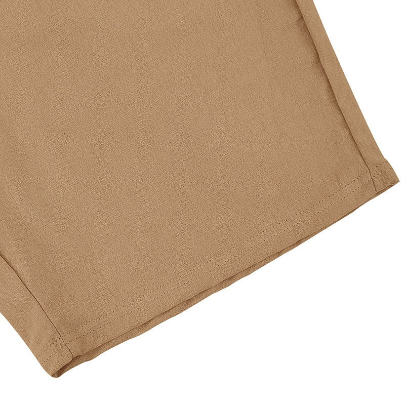 Men’s Linen Beach Shorts Washed Button Fly Relaxed Fit Five-Point Shorts | YH-WW9