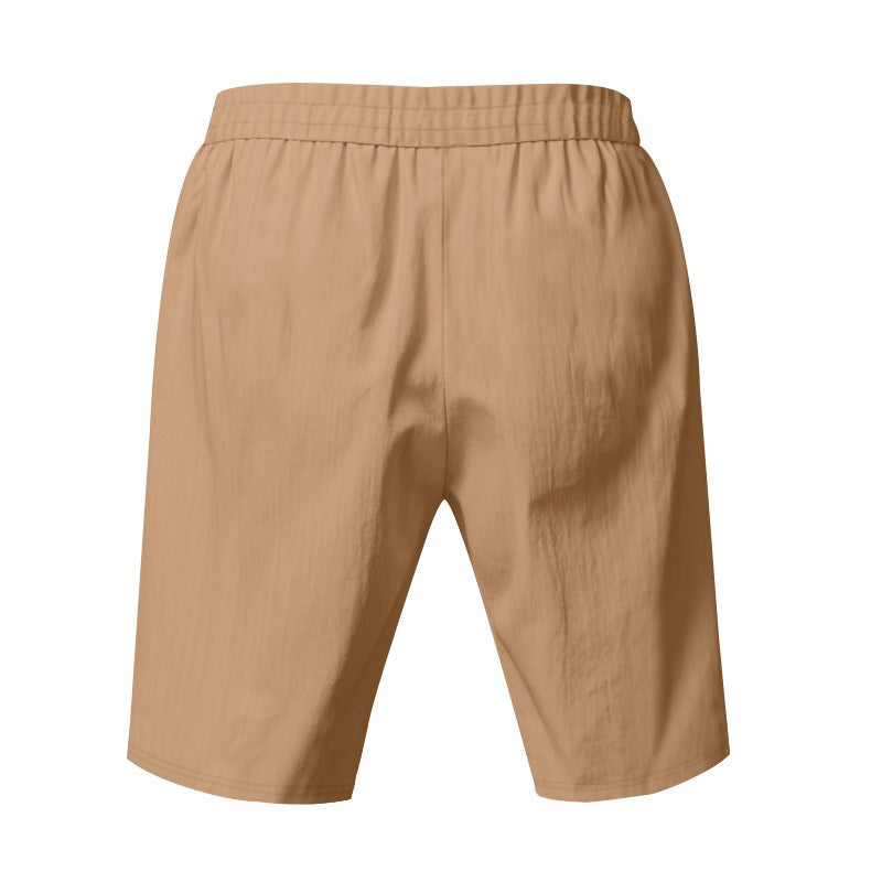 Men’s Linen Beach Shorts Washed Button Fly Relaxed Fit Five-Point Shorts | YH-WW9