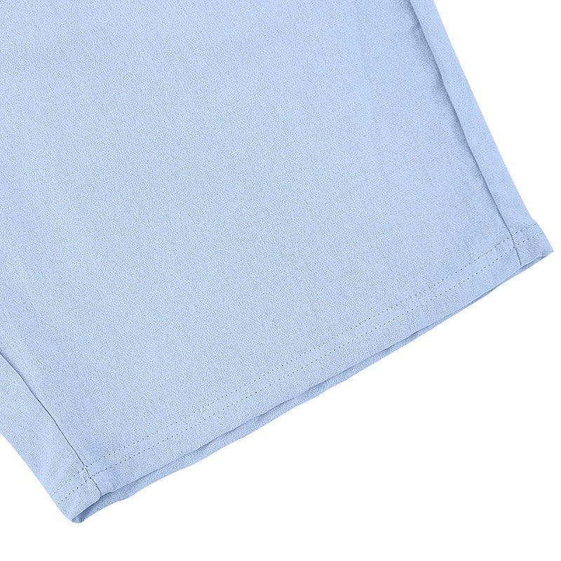 Men’s Linen Beach Shorts Washed Button Fly Relaxed Fit Five-Point Shorts | YH-WW9