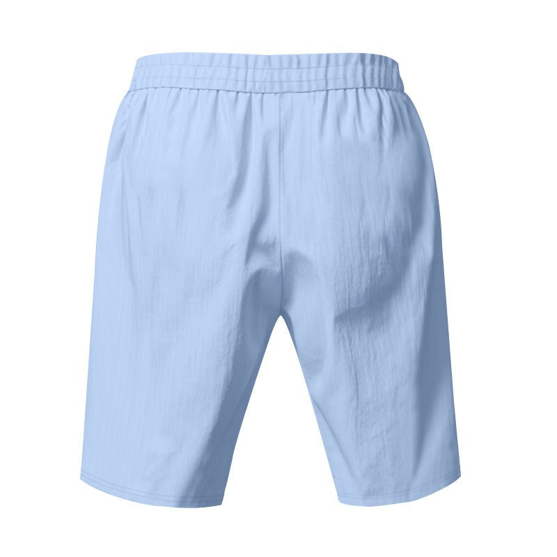 Men’s Linen Beach Shorts Washed Button Fly Relaxed Fit Five-Point Shorts | YH-WW9