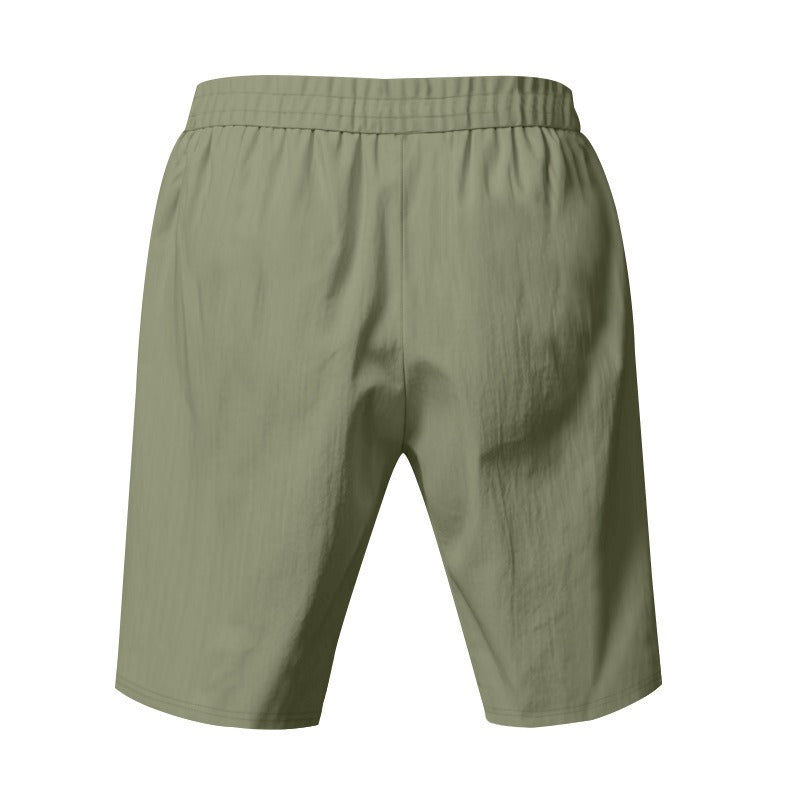Men’s Linen Beach Shorts Washed Button Fly Relaxed Fit Five-Point Shorts | YH-WW9