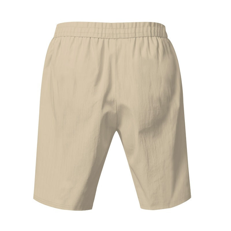 Men’s Linen Beach Shorts Washed Button Fly Relaxed Fit Five-Point Shorts | YH-WW9