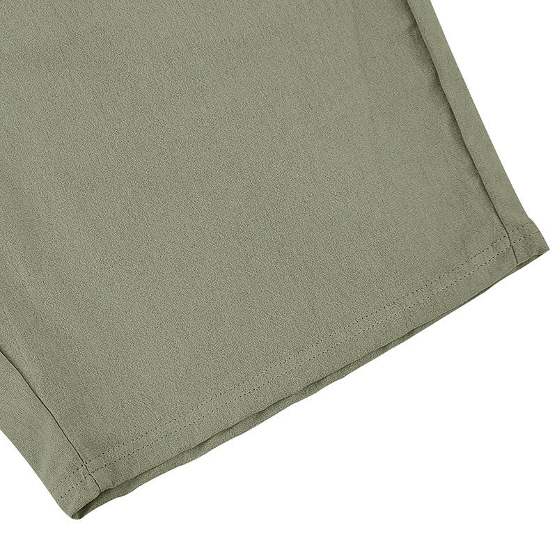 Men’s Linen Beach Shorts Washed Button Fly Relaxed Fit Five-Point Shorts | YH-WW9