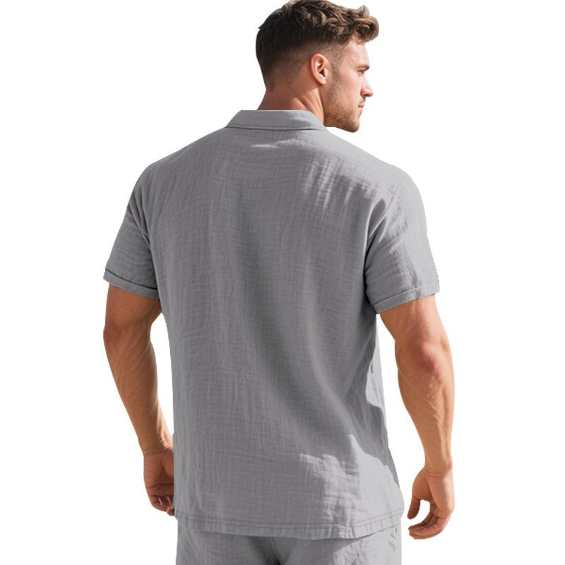 Men’s British Gentleman Style Loose-Fit Linen Polo Shirt Summer Short Sleeve | YHBKCS-20