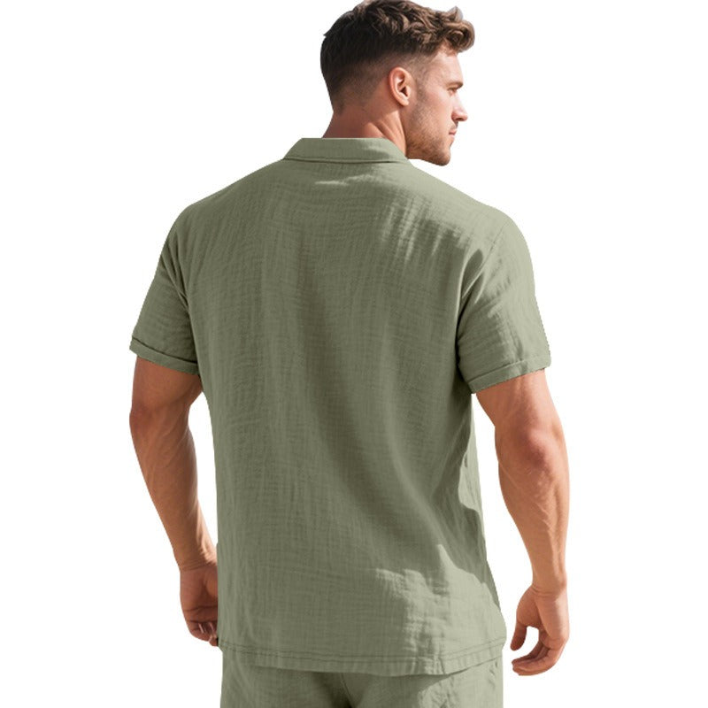 Men’s British Gentleman Style Loose-Fit Linen Polo Shirt Summer Short Sleeve | YHBKCS-20