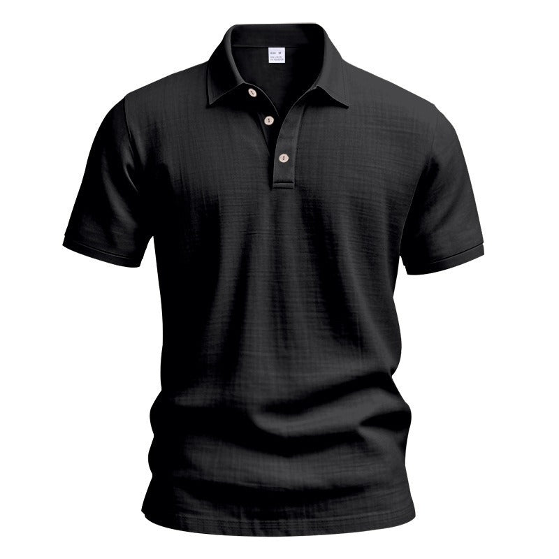 Men’s British Gentleman Style Loose-Fit Linen Polo Shirt Summer Short Sleeve | YHBKCS-20