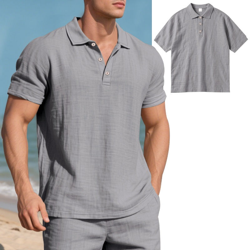 Men’s British Gentleman Style Loose-Fit Linen Polo Shirt Summer Short Sleeve | YHBKCS-20