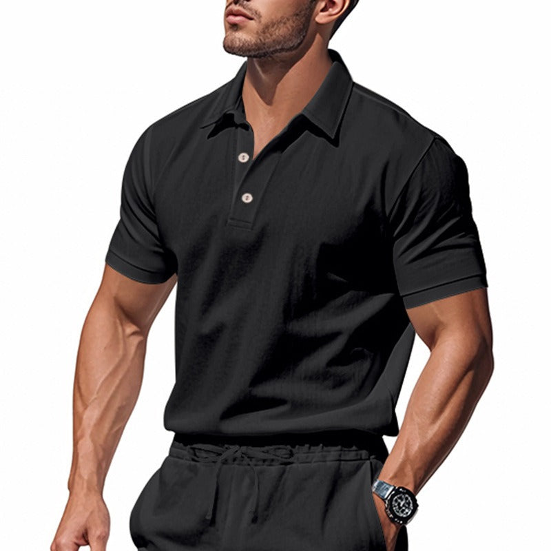 Men’s British Gentleman Style Loose-Fit Linen Polo Shirt Summer Short Sleeve | YHBKCS-20