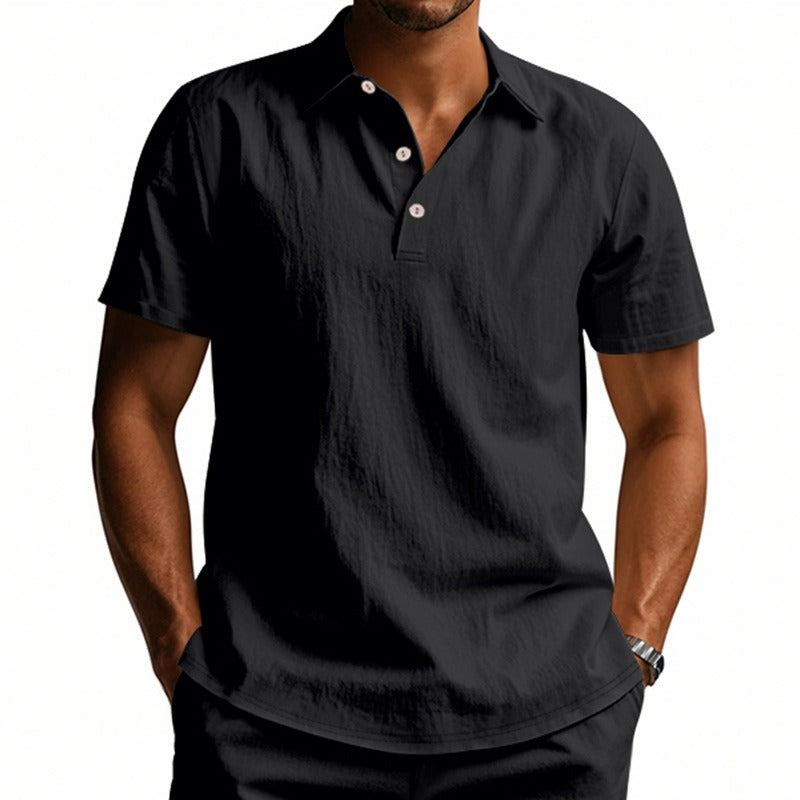 Men’s British Gentleman Style Loose-Fit Linen Polo Shirt Summer Short Sleeve | YHBKCS-20