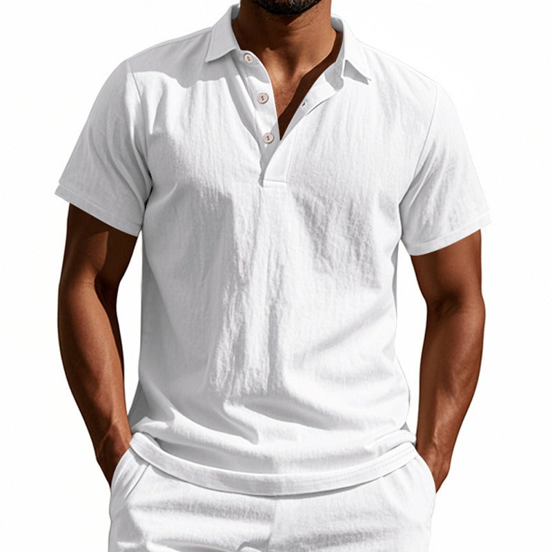 Men’s British Gentleman Style Loose-Fit Linen Polo Shirt Summer Short Sleeve | YHBKCS-20