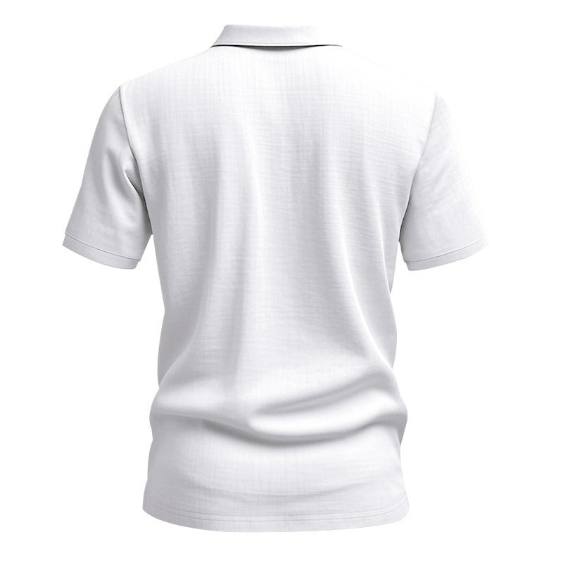 Men’s British Gentleman Style Loose-Fit Linen Polo Shirt Summer Short Sleeve | YHBKCS-20