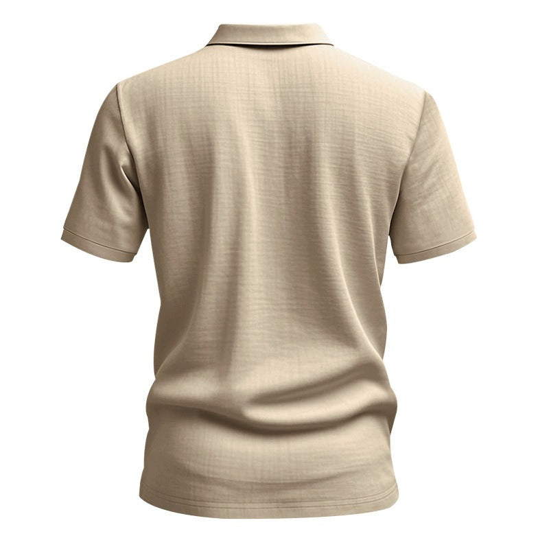Men’s British Gentleman Style Loose-Fit Linen Polo Shirt Summer Short Sleeve | YHBKCS-20