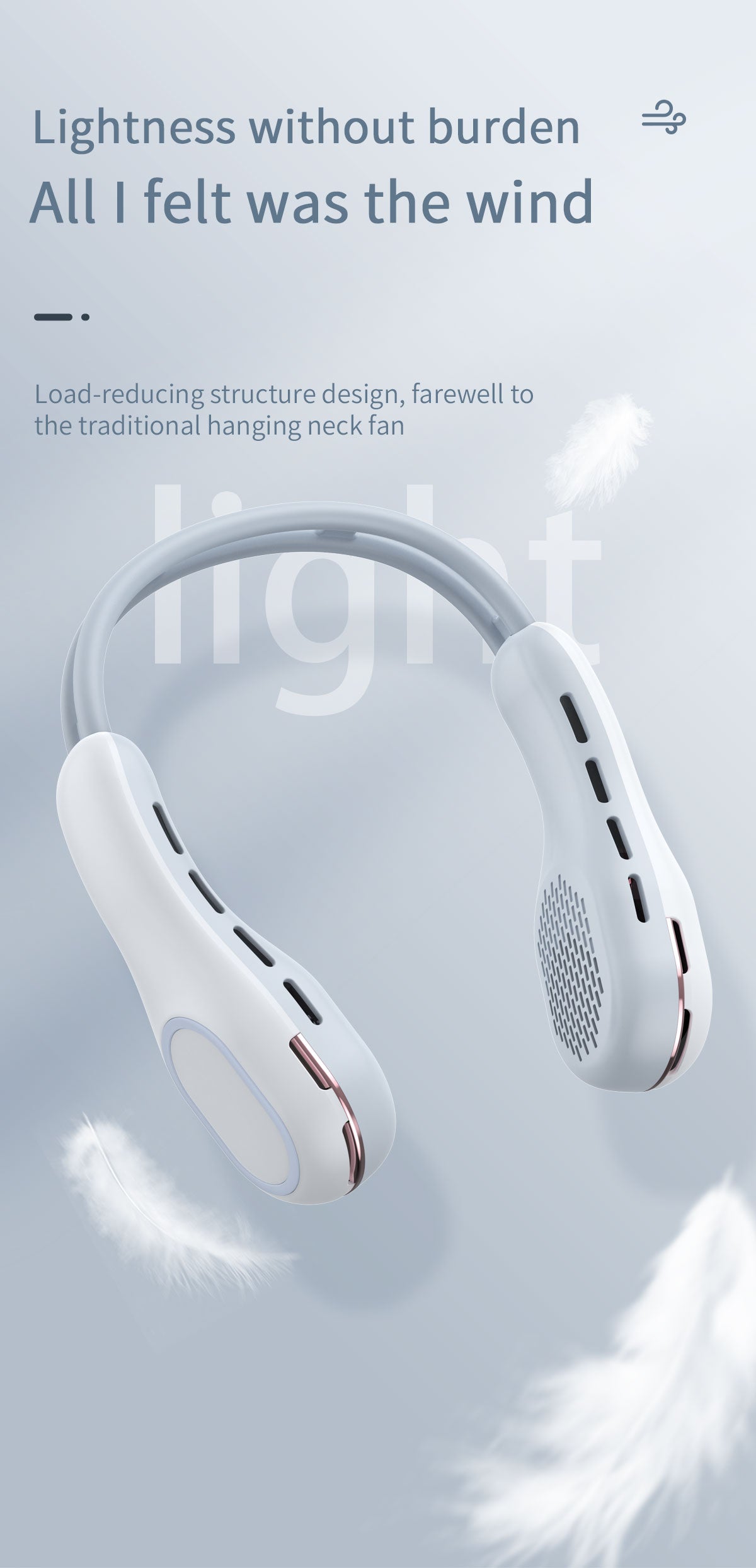 Summer Neck Fan Wearable Hands Free Bladeless Cooling Fans LED Colored Light 3 Speed 360° Wind Direction Adjustment Rechargeable Portable Air Con| S57