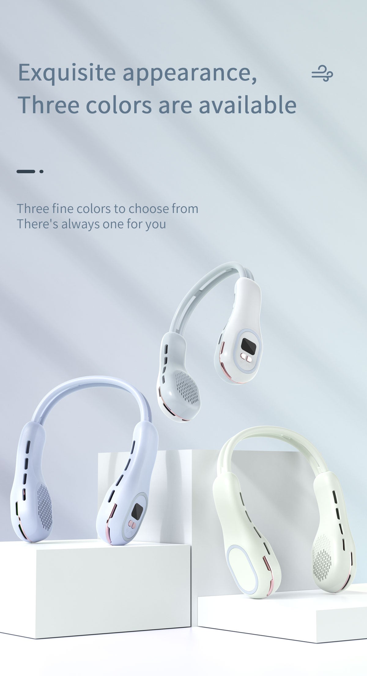 Summer Neck Fan Wearable Hands Free Bladeless Cooling Fans LED Colored Light 3 Speed 360° Wind Direction Adjustment Rechargeable Portable Air Con| S57
