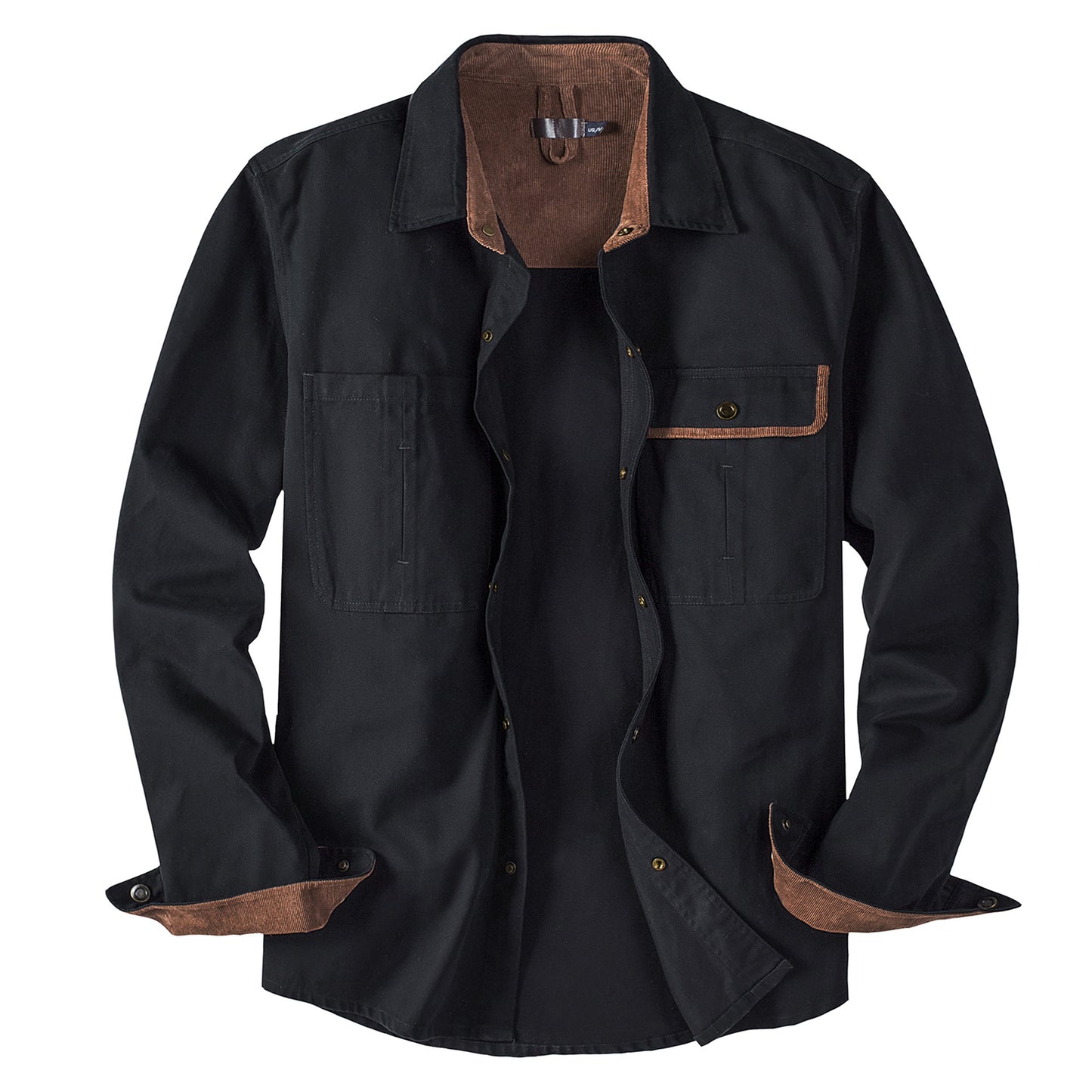 Men's Workwear Pure Cotton Corduroy Shirt with Contrast Color Lapel Plus Size Loose Fit Top | 3261
