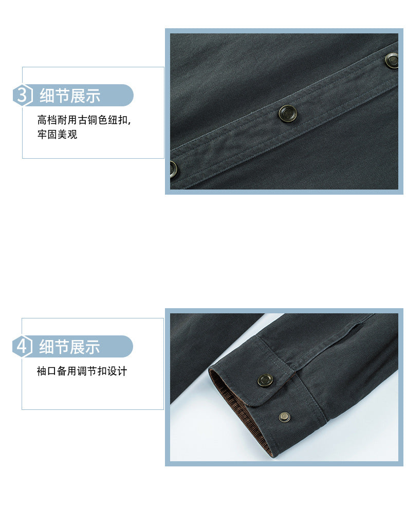 Men's Workwear Pure Cotton Corduroy Shirt with Contrast Color Lapel Plus Size Loose Fit Top | 3261