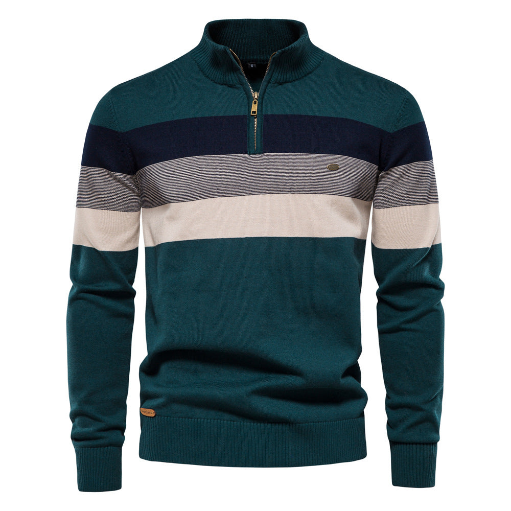Men’s Half-Zip Mock Neck Knitted Sweater – Slim Fit Pullover for Autumn & Winter | Y245
