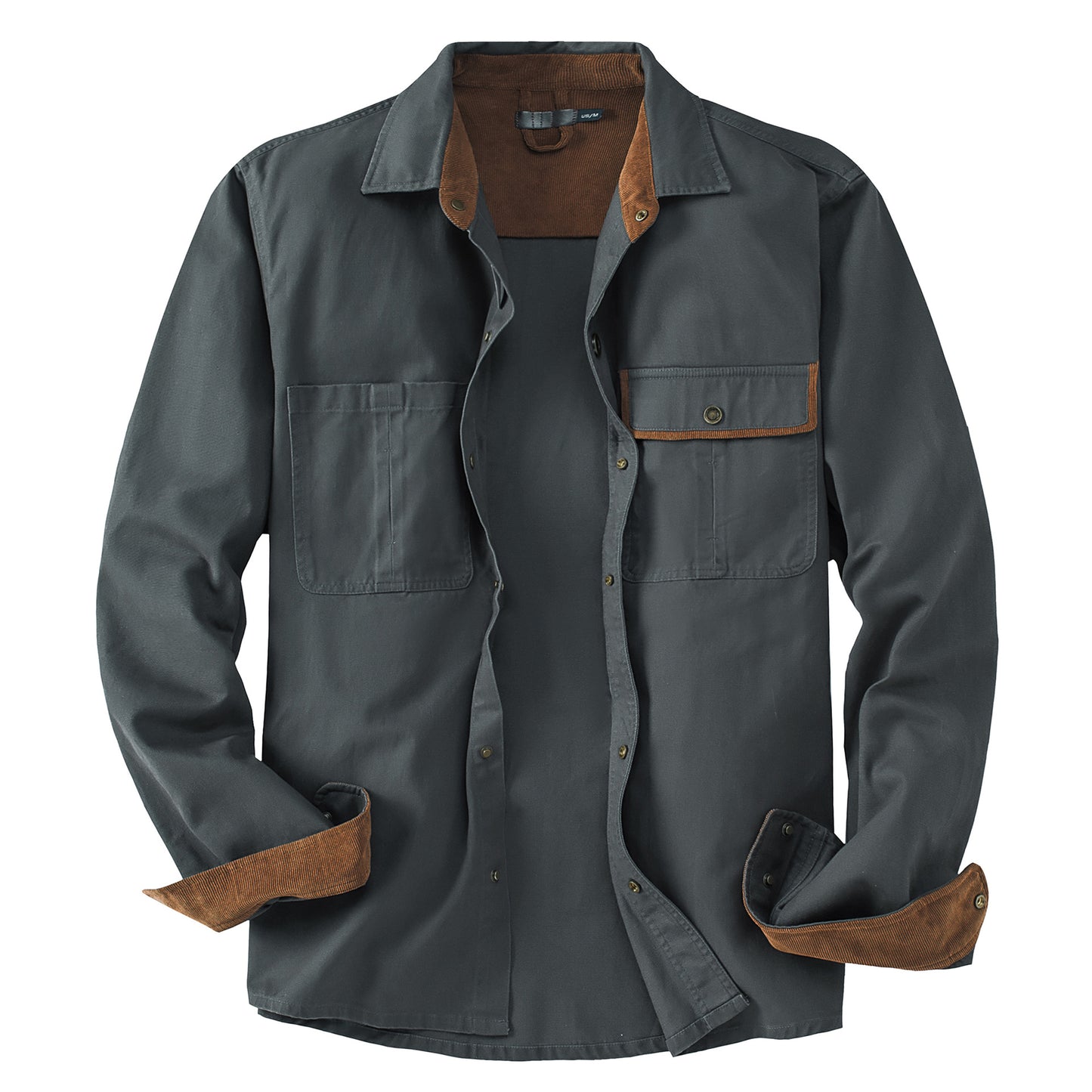 Men's Workwear Pure Cotton Corduroy Shirt with Contrast Color Lapel Plus Size Loose Fit Top | 3261