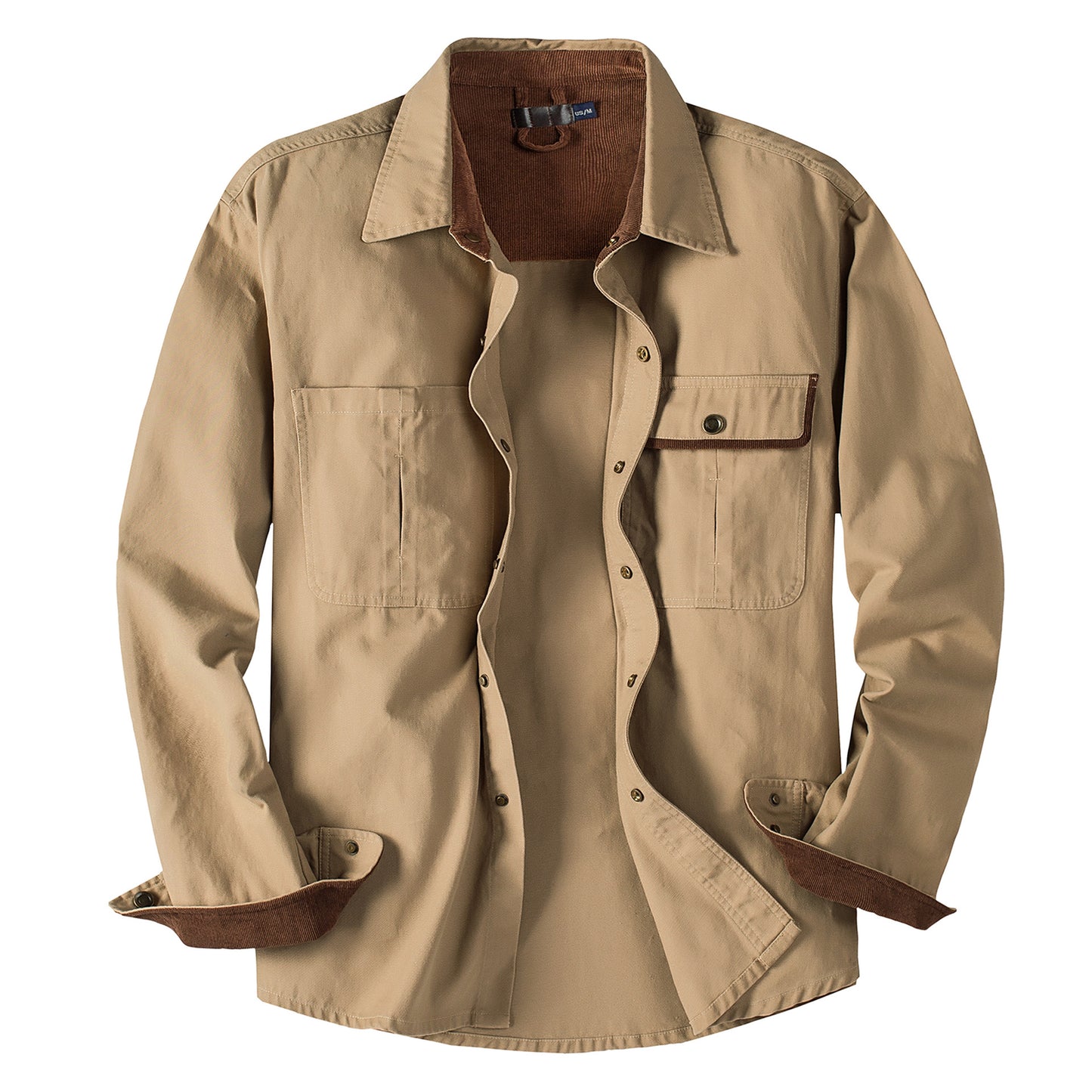Men's Workwear Pure Cotton Corduroy Shirt with Contrast Color Lapel Plus Size Loose Fit Top | 3261