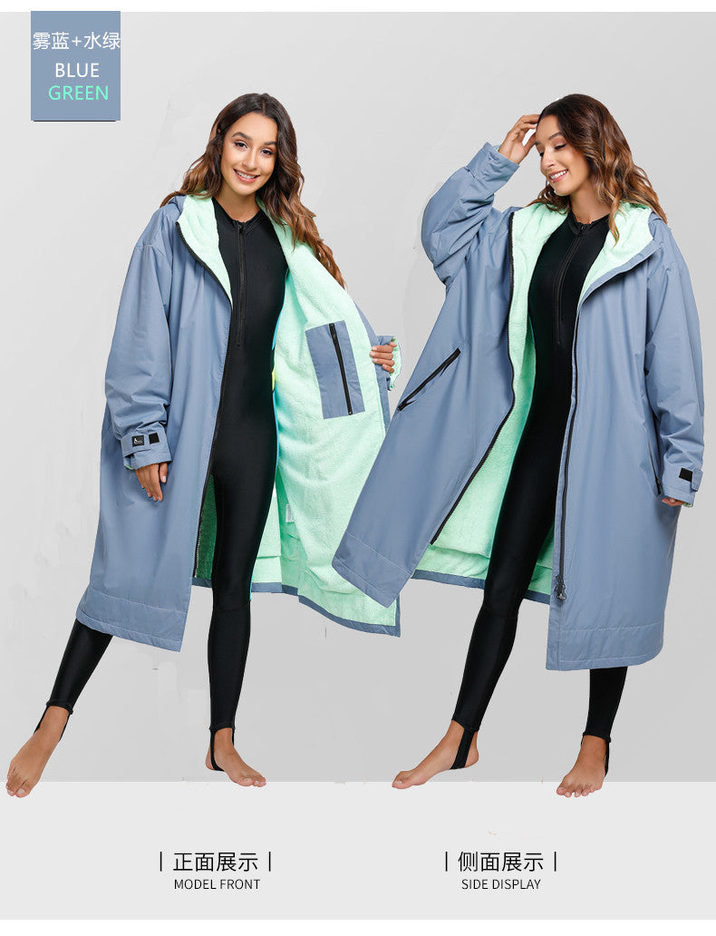 Unisex All-Season Camo Hood - Waterproof Dry Robe Windproof Swim Parka with Towel Lining Robe | SPFF889