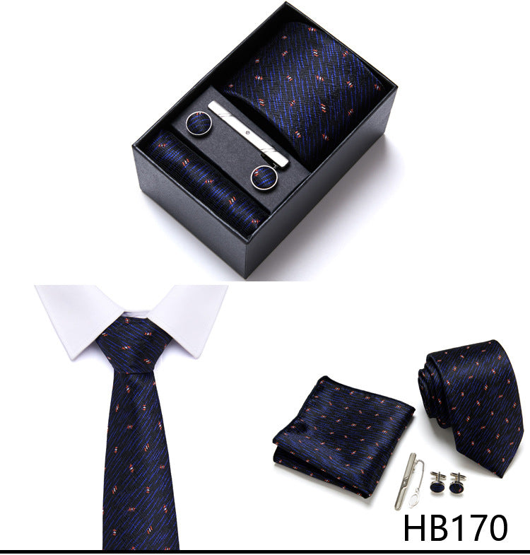 Designer Mens Tie Collection, Eleagnt Gift Box Tie Clips Handkerchief Cufflink Set | 166-201
