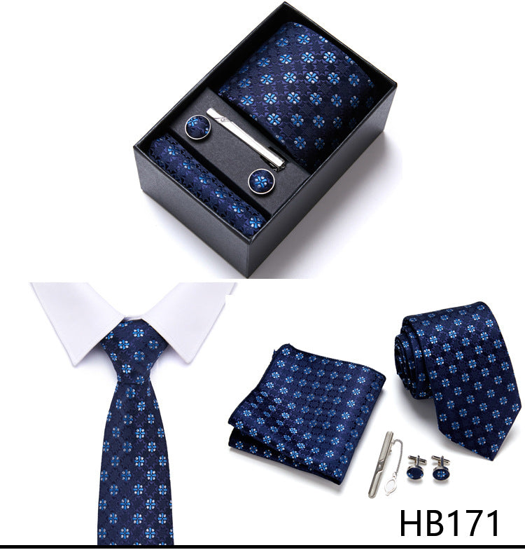 Designer Mens Tie Collection, Eleagnt Gift Box Tie Clips Handkerchief Cufflink Set | 166-201