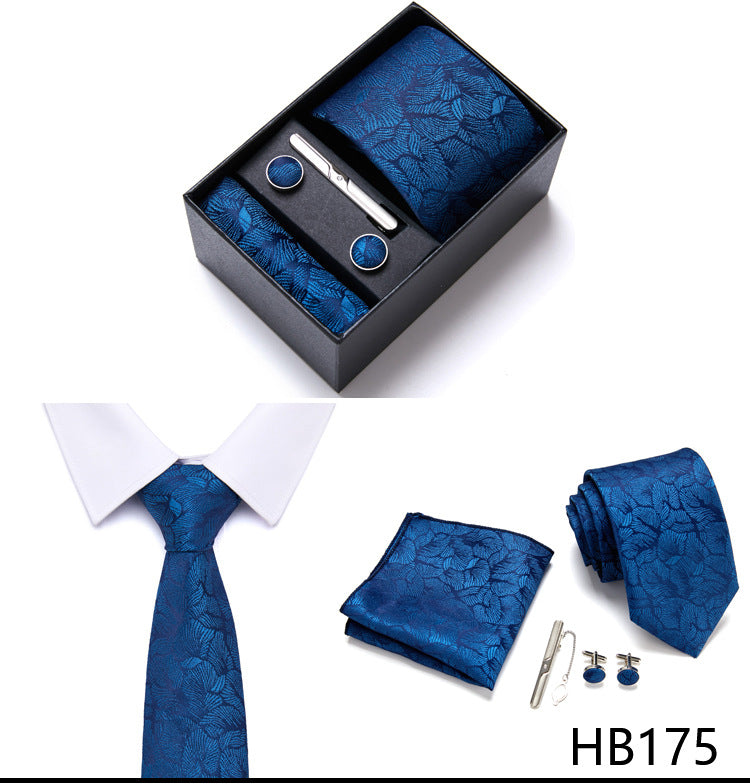 Designer Mens Tie Collection, Eleagnt Gift Box Tie Clips Handkerchief Cufflink Set | 166-201