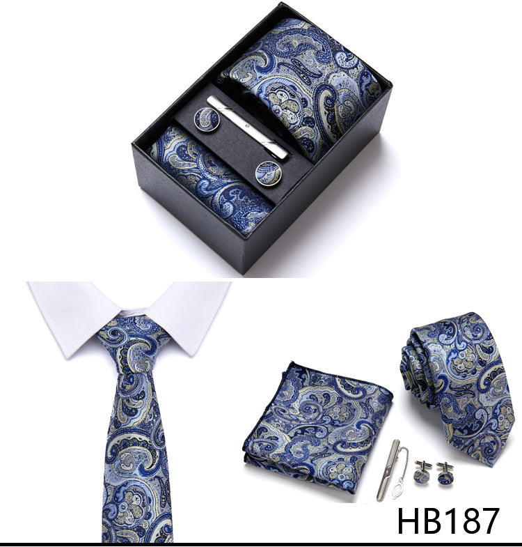 Designer Mens Tie Collection, Eleagnt Gift Box Tie Clips Handkerchief Cufflink Set | 166-201