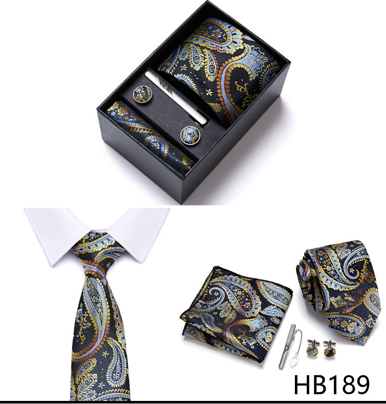 Designer Mens Tie Collection, Eleagnt Gift Box Tie Clips Handkerchief Cufflink Set | 166-201