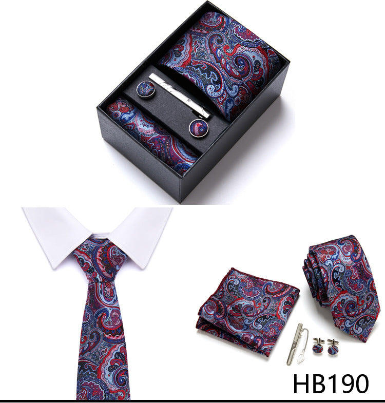 Designer Mens Tie Collection, Eleagnt Gift Box Tie Clips Handkerchief Cufflink Set | 166-201