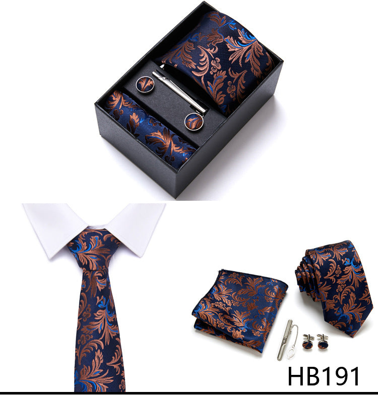 Designer Mens Tie Collection, Eleagnt Gift Box Tie Clips Handkerchief Cufflink Set | 166-201