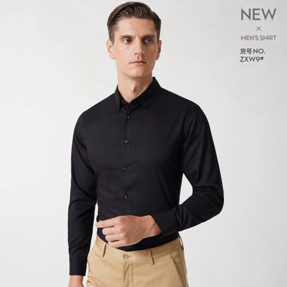 Men's Spring Bamboo Fibre Solid Slim Fit Long Button Up Shirts | ZXW1