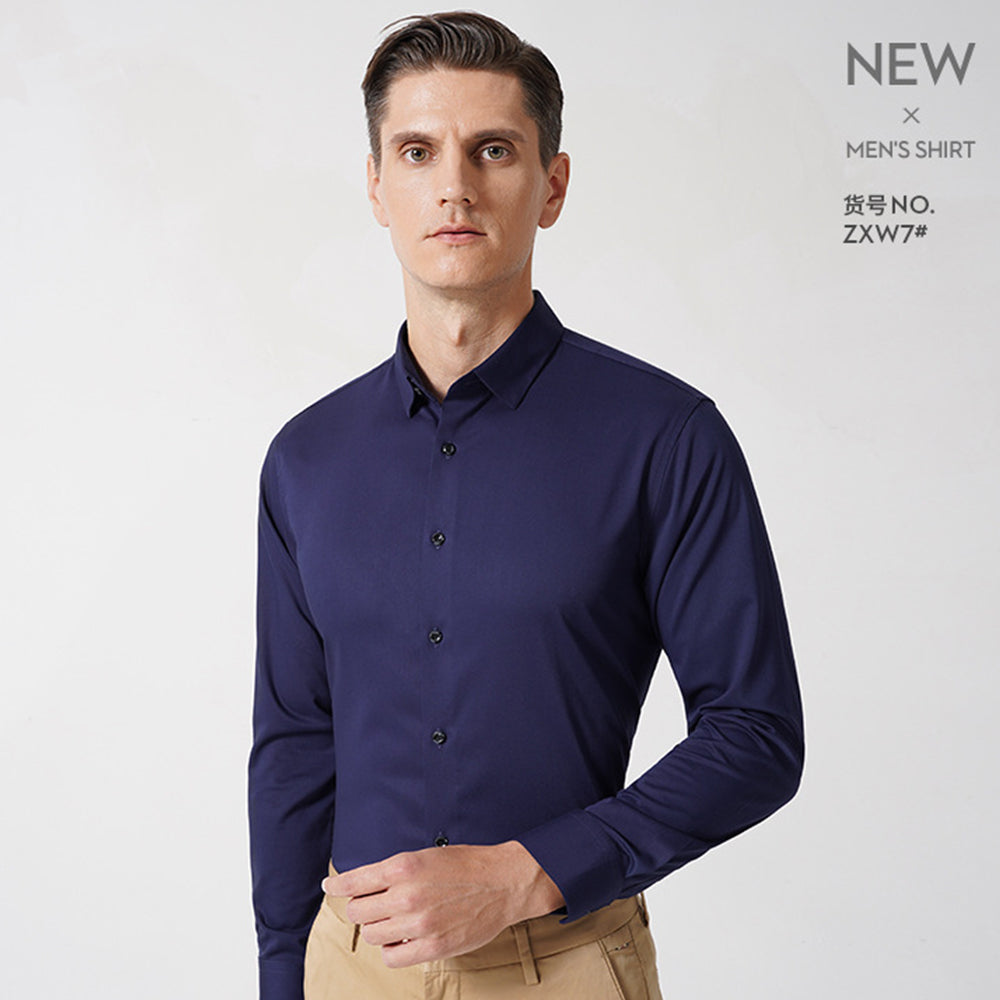 Men's Spring Bamboo Fibre Solid Slim Fit Long Button Up Shirts | ZXW1